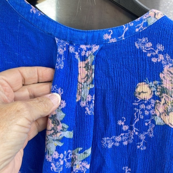 Free People Floral Sleeveless keyhole Tunic Top/Mini Dress women’s Sz S , Blue - Picture 9 of 16